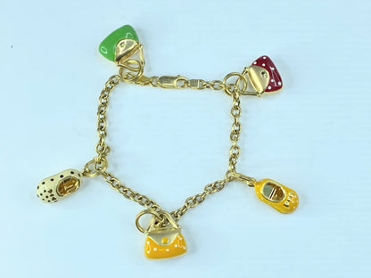 Whimsical 14 Carats Italian Yellow Gold Charm Enamel Bracelet