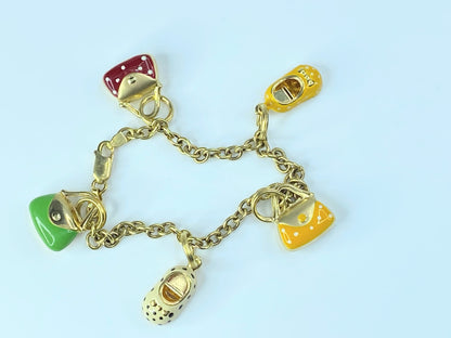 Whimsical 14 Carats Italian Yellow Gold Charm Enamel Bracelet