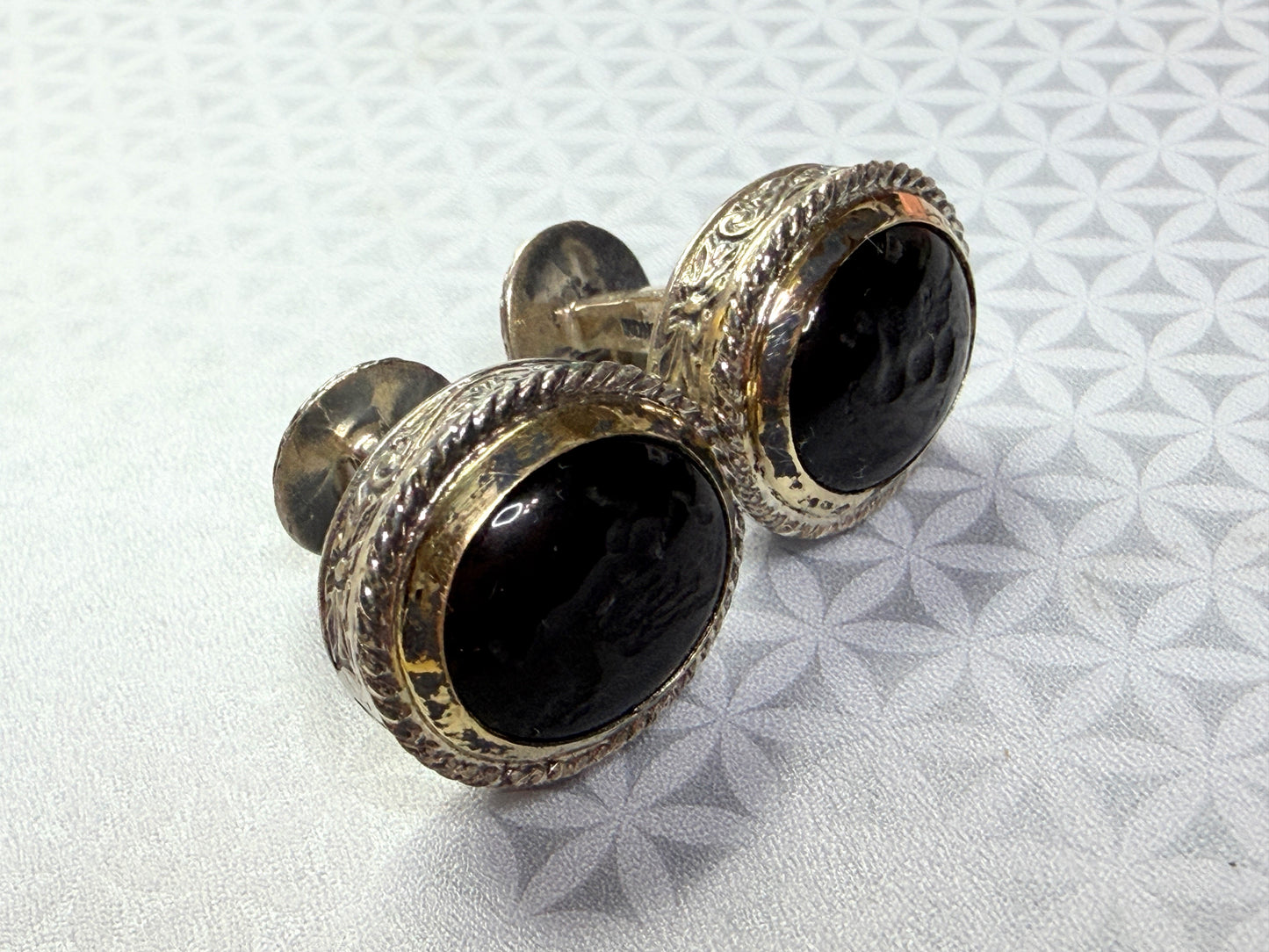 Vintage Sterling Silver Hand Carved Pegasus Onyx Intaglio Cufflinks 18g SS272
