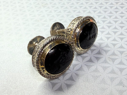 Vintage Sterling Silver Hand Carved Pegasus Onyx Intaglio Cufflinks 18g SS272