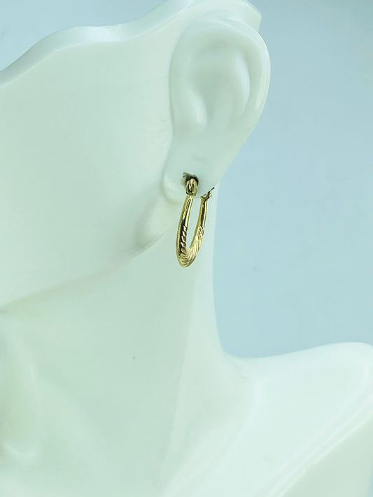 10K yellow gold strip etched hoop dangle earrings 3/4" 0.9g JR1006