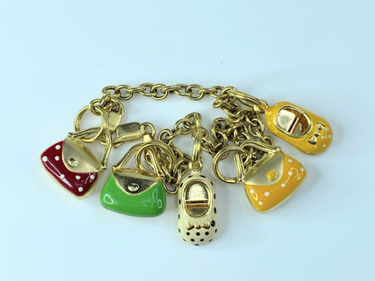 Whimsical 14 Carats Italian Yellow Gold Charm Enamel Bracelet