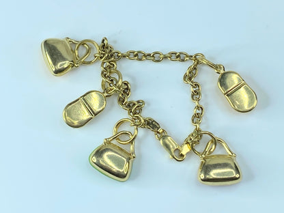 Whimsical 14 Carats Italian Yellow Gold Charm Enamel Bracelet