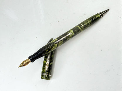 Vintage Dur-O-Lite Green Celluloid Fountain Pen Pencil Combo SS407