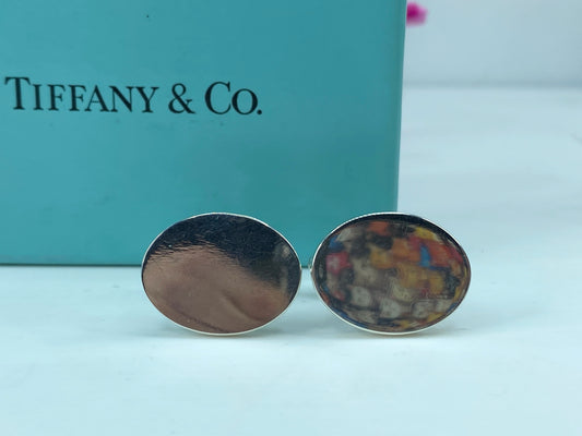 Tiffany & Co Estate Sterling Silver Wide Oval Cufflinks 15.7g 21.3mm JR354