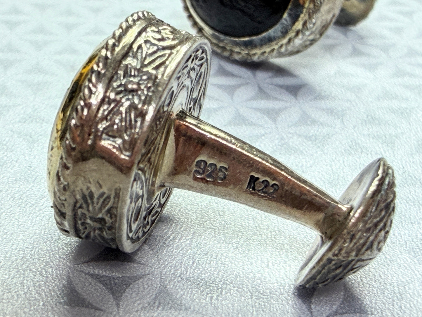 Vintage Sterling Silver Hand Carved Pegasus Onyx Intaglio Cufflinks 18g SS272