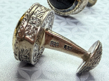Vintage Sterling Silver Hand Carved Pegasus Onyx Intaglio Cufflinks 18g SS272