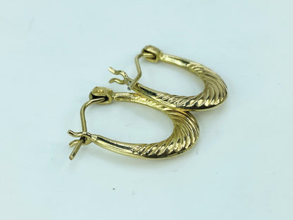 10K yellow gold strip etched hoop dangle earrings 3/4" 0.9g JR1006