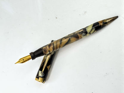1930's Marbled Celluloid Lever Fill Fountain Pen 14K Gold Nib SS407