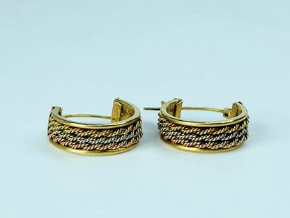 Classic 5.5mm Wide Triple Rope Twist 10K Yellow Gold Hoop Earrings 2.7g JR1008