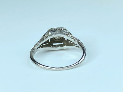 Antique Deco 18k Old Mine Cut Diamond Sapphire Filigree Engagement Ring