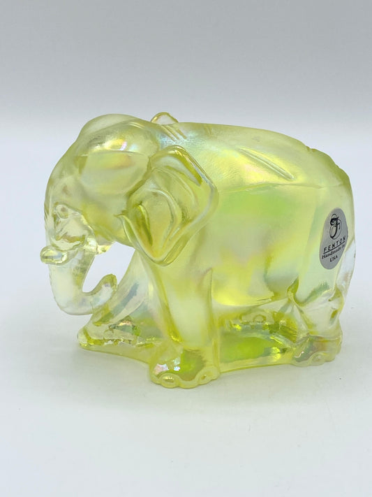 Rare Fenton Vaseline Glass Elephant Vintage Yellow Uranium Glass 3 3/4 x3" A253