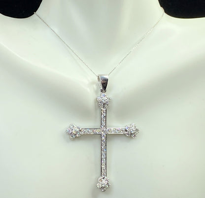 Diamond cluster Classic Cross necklace in 18K white gold