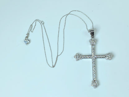 Diamond cluster Classic Cross necklace in 18K white gold