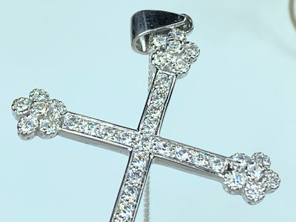 Diamond cluster Classic Cross necklace in 18K white gold