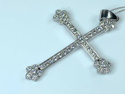 Diamond cluster Classic Cross necklace in 18K white gold