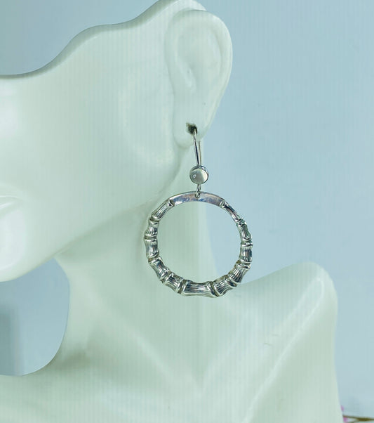 35mm Sterling Silver Bamboo 5mm Moonstone Hoop circular dangle earrings JR1012