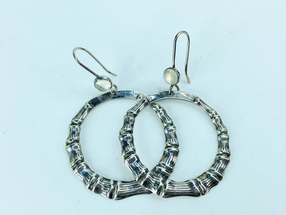 35mm Sterling Silver Bamboo 5mm Moonstone Hoop circular dangle earrings JR1012
