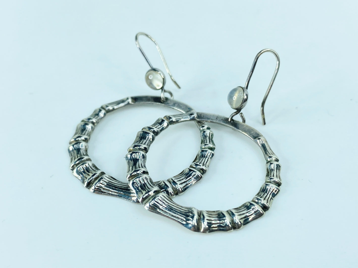 35mm Sterling Silver Bamboo 5mm Moonstone Hoop circular dangle earrings JR1012