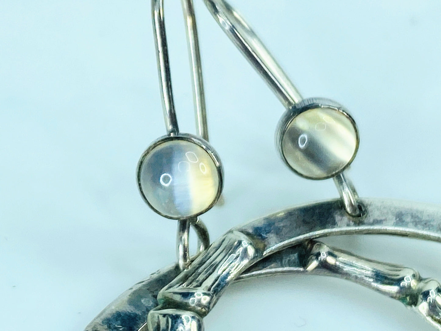 35mm Sterling Silver Bamboo 5mm Moonstone Hoop circular dangle earrings JR1012