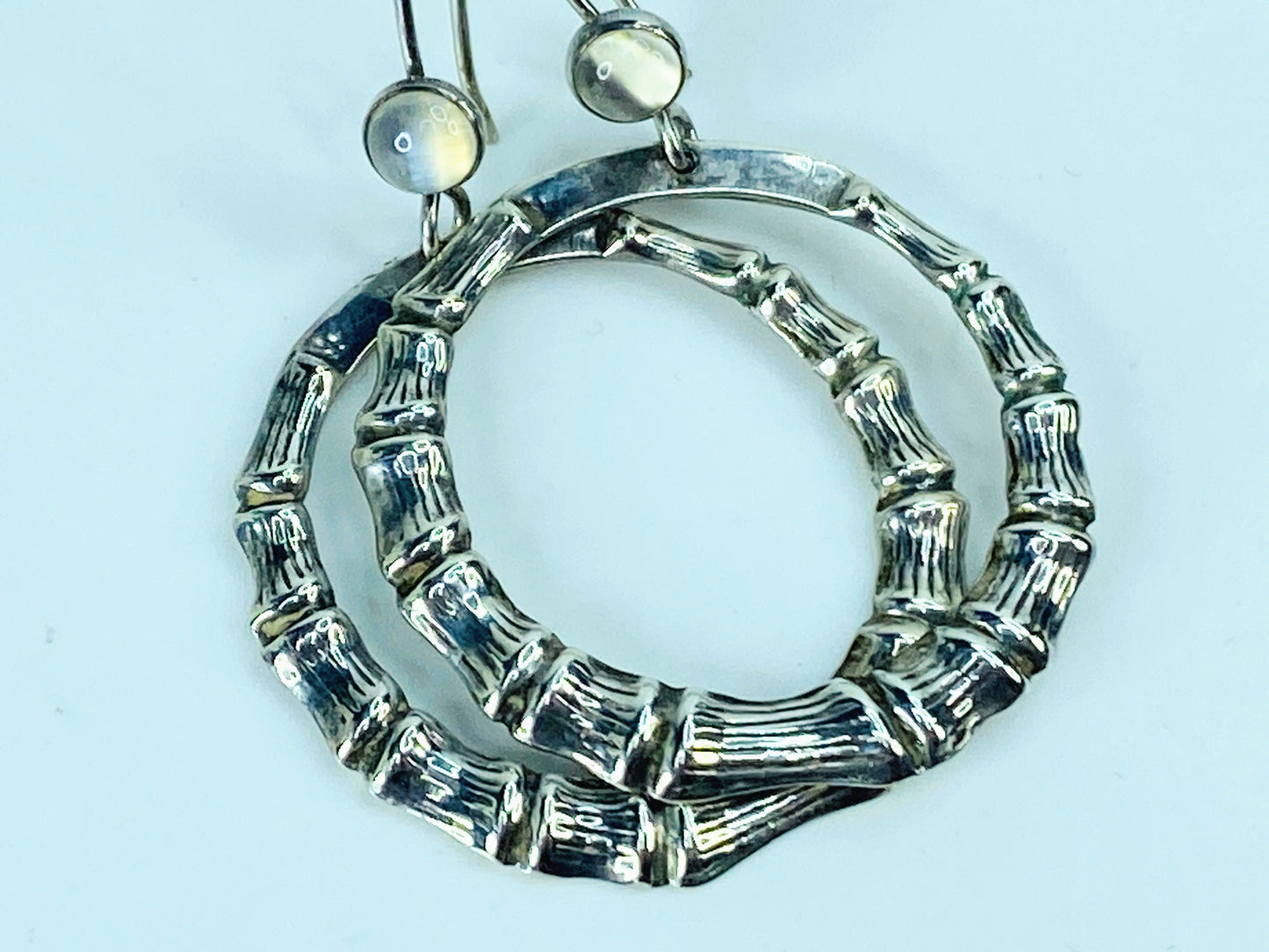 35mm Sterling Silver Bamboo 5mm Moonstone Hoop circular dangle earrings JR1012