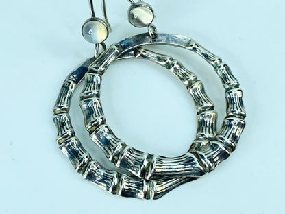 35mm Sterling Silver Bamboo 5mm Moonstone Hoop circular dangle earrings JR1012