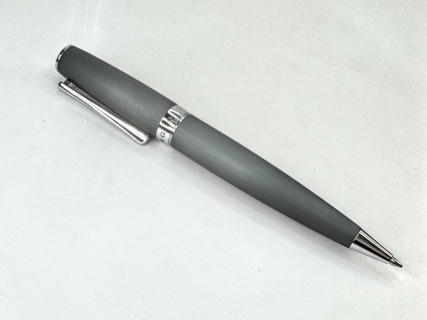 Vintage Levenger Satin Grey Chrome Ballpoint Pen Writes Smoothly SS538