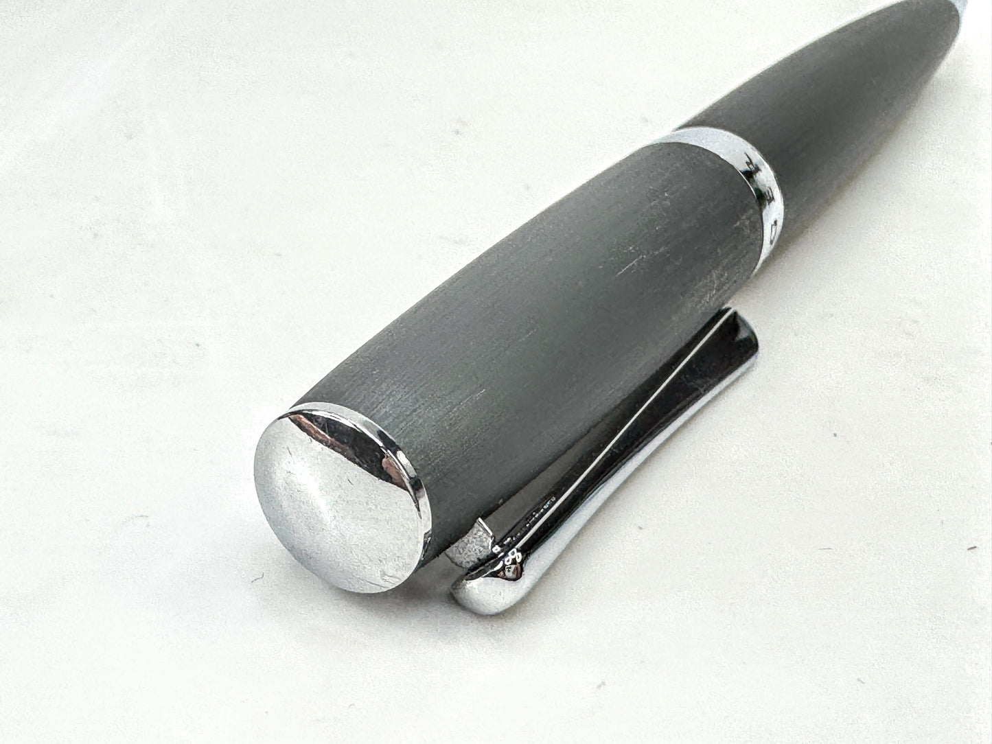 Vintage Levenger Satin Grey Chrome Ballpoint Pen Writes Smoothly SS538