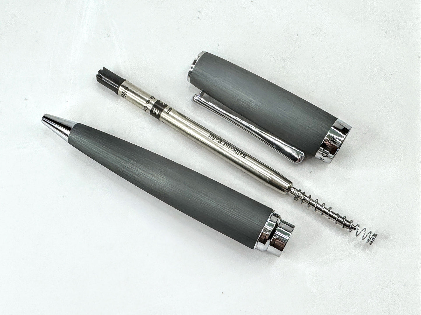 Vintage Levenger Satin Grey Chrome Ballpoint Pen Writes Smoothly SS538
