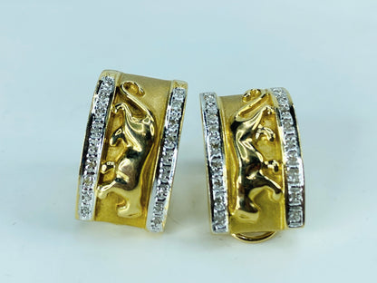 18k Two-tone J-hook Earrings with Panther Accents and Pavé Diamonds 7/8" JR1018