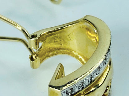 18k Two-tone J-hook Earrings with Panther Accents and Pavé Diamonds 7/8" JR1018