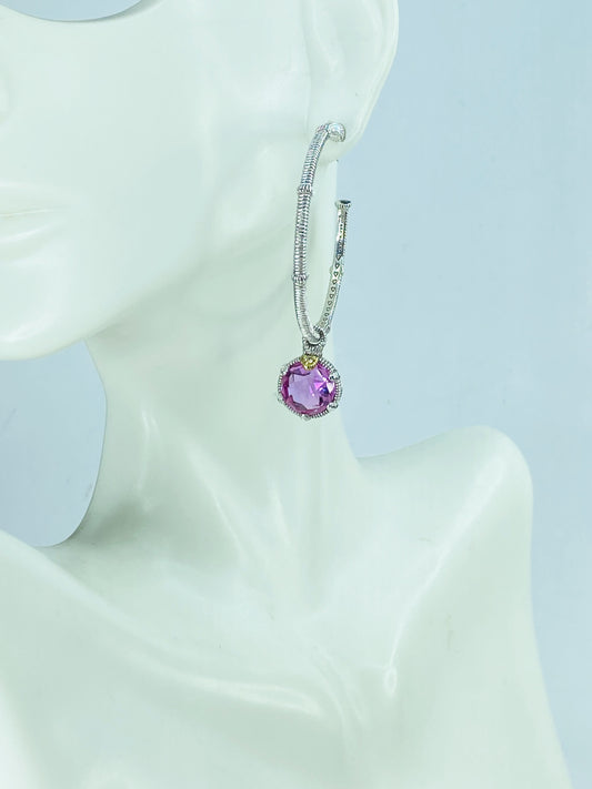 Judith Ripka 18K/925 Lavender Crystal CZ 40mm hoop dangle earrings JR1020R1020