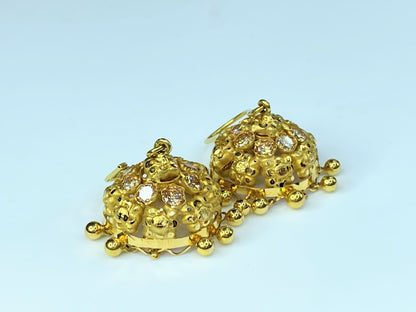 Extravagant Floral 22K gold Filigree Jhumki earrings 5.6g 1.5"