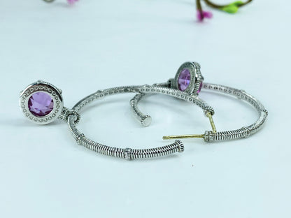 Judith Ripka 18K/925 Lavender Crystal CZ 40mm hoop dangle earrings JR1020R1020