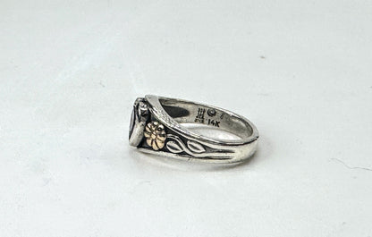 Vintage deisgner Sterling 14K Amethyst Heart Flower Ring Size 6.25 JR1665
