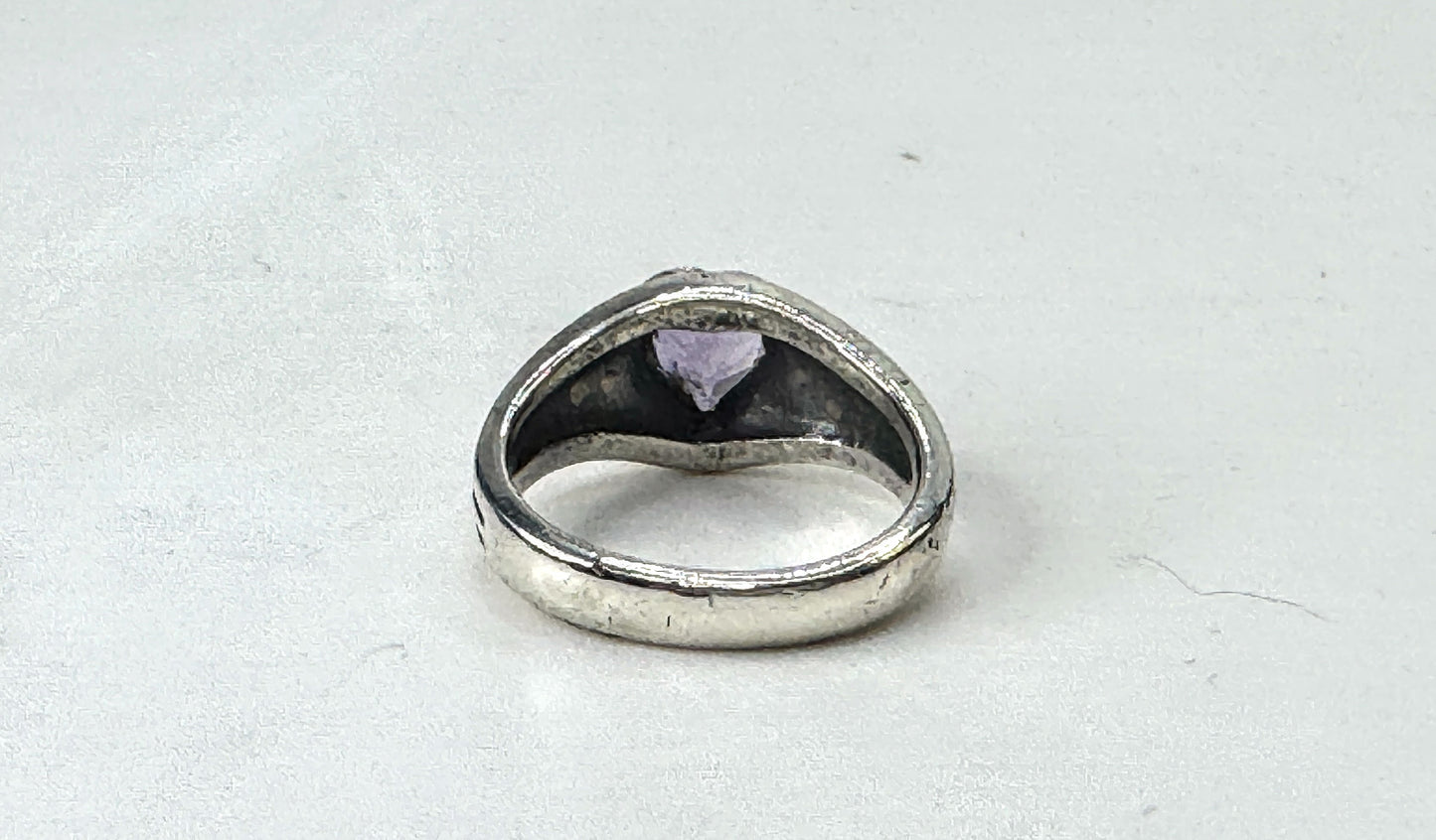 Vintage deisgner Sterling 14K Amethyst Heart Flower Ring Size 6.25 JR1665