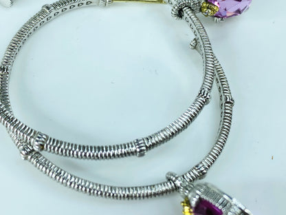 Judith Ripka 18K/925 Lavender Crystal CZ 40mm hoop dangle earrings JR1020R1020