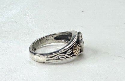 Vintage deisgner Sterling 14K Amethyst Heart Flower Ring Size 6.25 JR1665