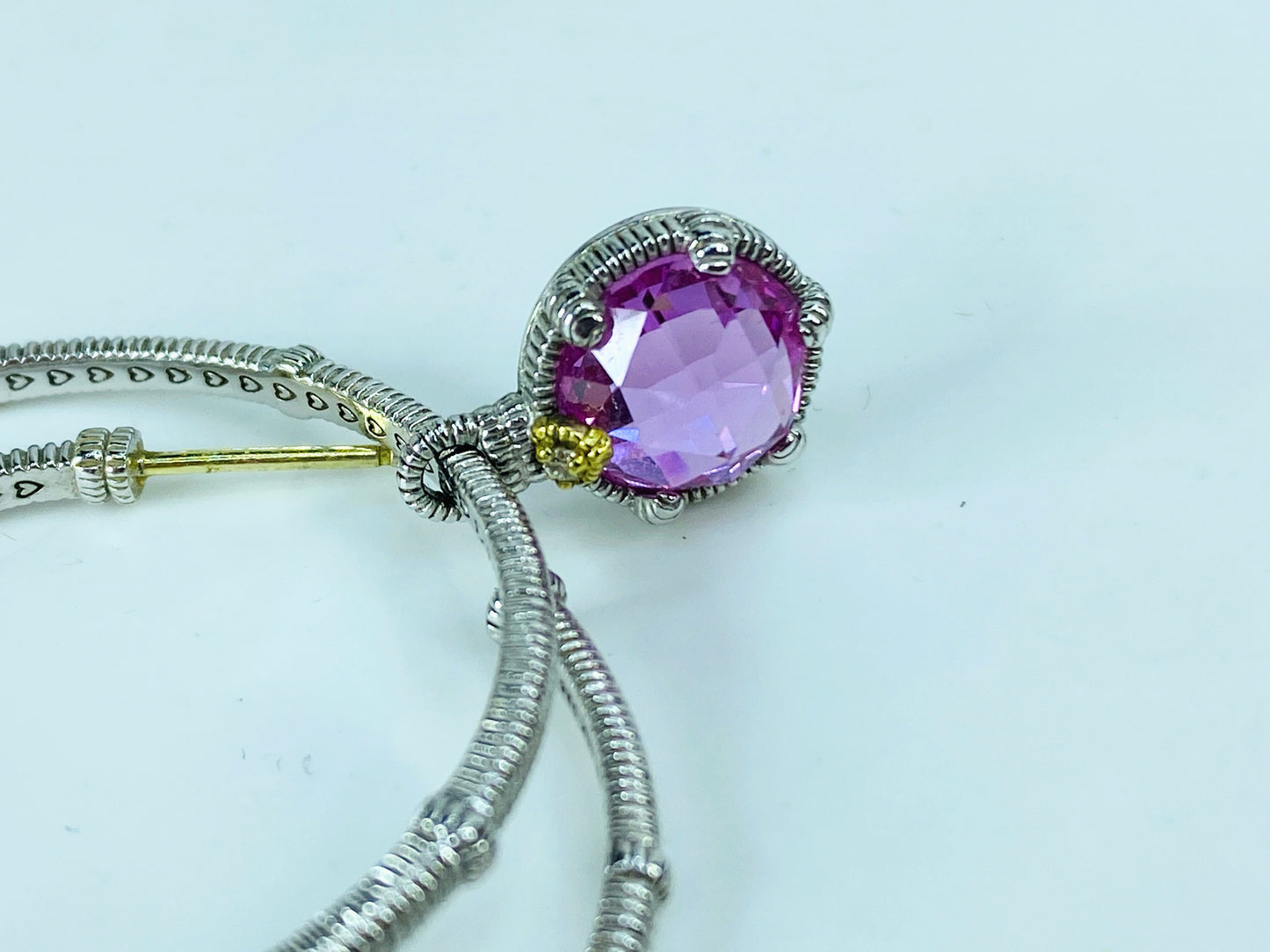 Judith Ripka 18K/925 Lavender Crystal CZ 40mm hoop dangle earrings JR1020R1020