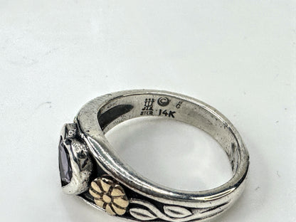 Vintage deisgner Sterling 14K Amethyst Heart Flower Ring Size 6.25 JR1665