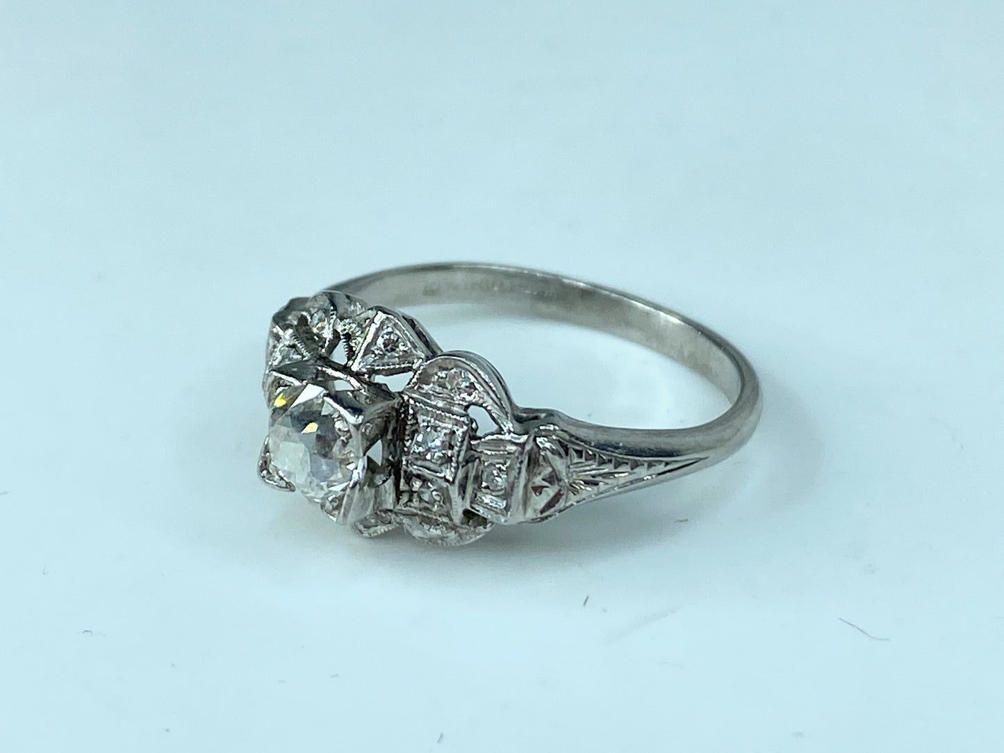 Art Deco 0.52 Carat old Euro Diamond Engagement Ring Platinum 950 s6.5 JR1022