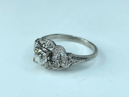Art Deco 0.52 Carat old Euro Diamond Engagement Ring Platinum 950 s6.5 JR1022