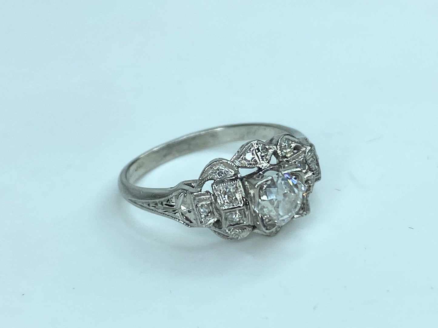 Art Deco 0.52 Carat old Euro Diamond Engagement Ring Platinum 950 s6.5 JR1022