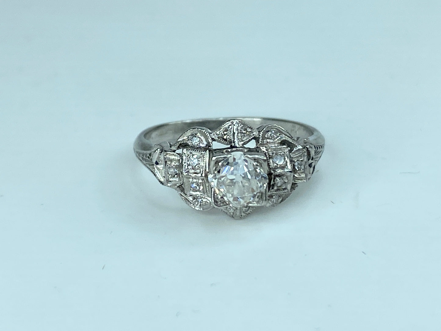 Art Deco 0.52 Carat old Euro Diamond Engagement Ring Platinum 950 s6.5 JR1022