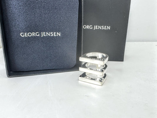 Georg Jensen Sterling Silver Aria 3 Row Band Modernist Square Top Ring JR1668