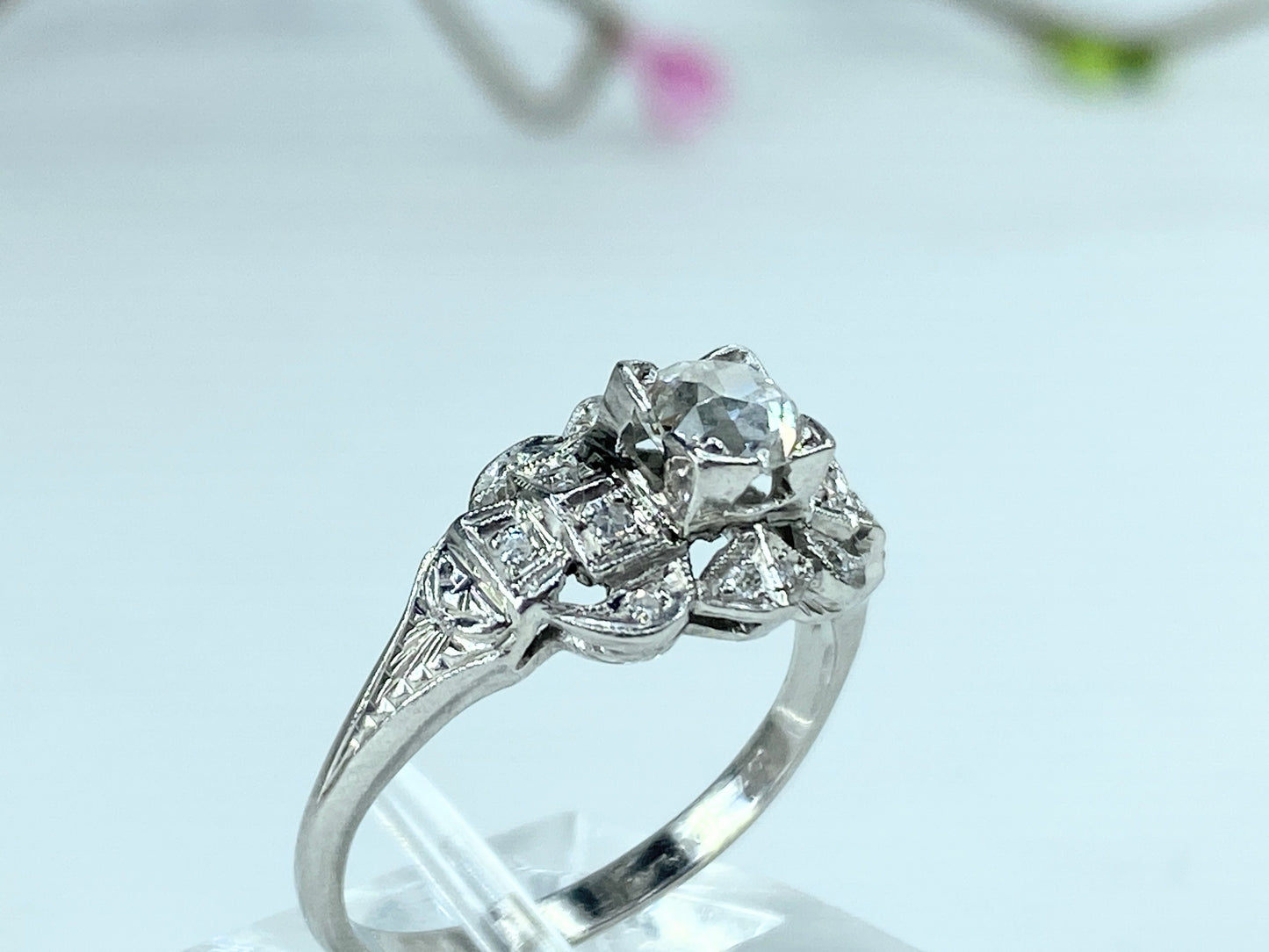 Art Deco 0.52 Carat old Euro Diamond Engagement Ring Platinum 950 s6.5 JR1022