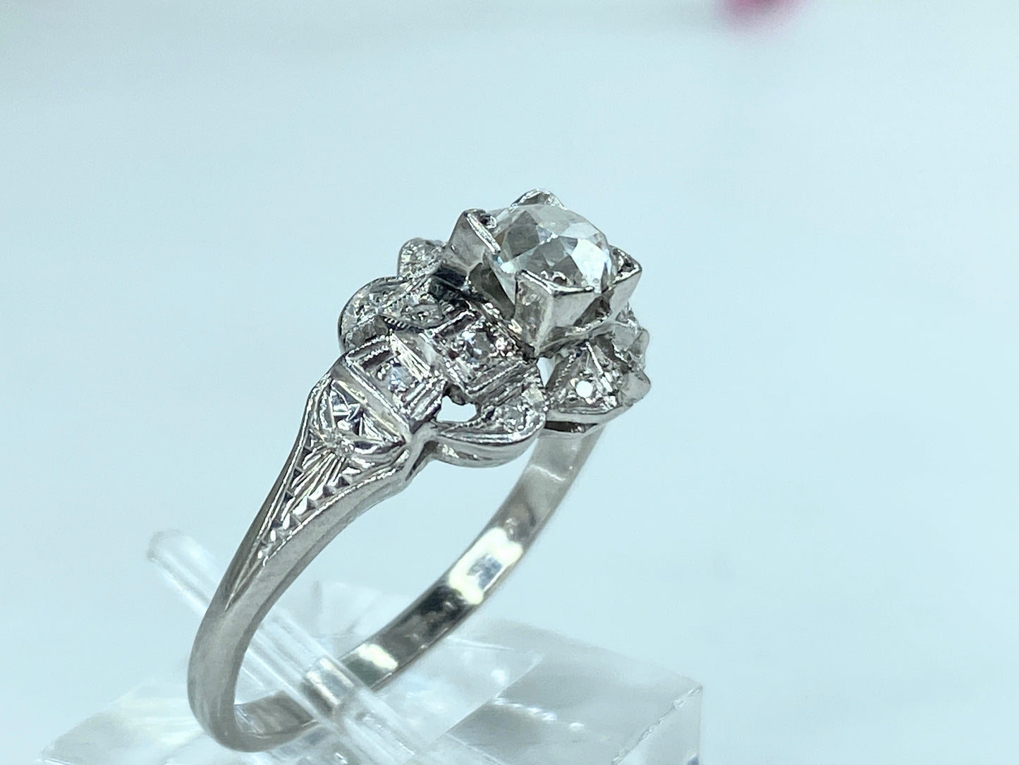 Art Deco 0.52 Carat old Euro Diamond Engagement Ring Platinum 950 s6.5 JR1022