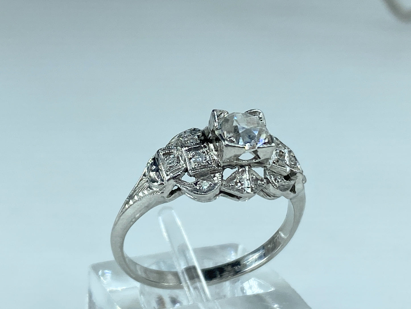 Art Deco 0.52 Carat old Euro Diamond Engagement Ring Platinum 950 s6.5 JR1022