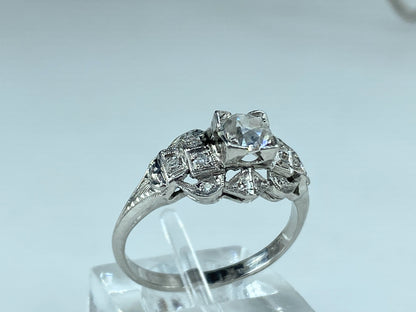 Art Deco 0.52 Carat old Euro Diamond Engagement Ring Platinum 950 s6.5 JR1022