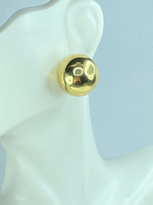 18K yellow gold button dome French back clip on earrings 10.4g JR1023